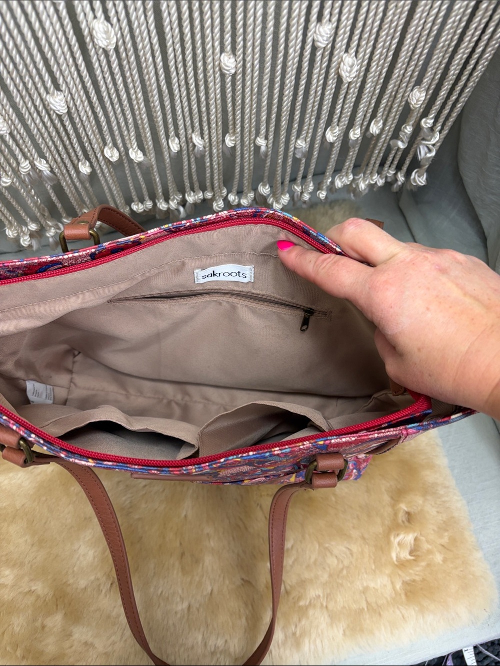 Sakroots Artist Circle Metro Tote with Red & Blue Floral and Paisley Pattern - Picture 6 of 10